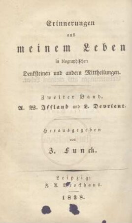 Bd. 2: Aus dem Leben zweier Schauspieler: August Wilhelm Iffland's und Ludwig Devrient's
