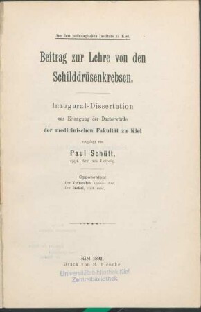 Beitrag zur Lehre von den Schilddrüsenkrebsen