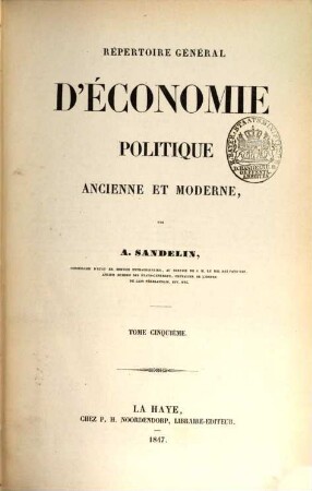 Repertoire général d'économie politique ancienne et moderne. V