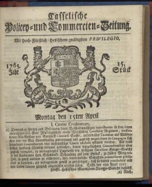 15. Stueck, Montag den 15ten April 1765