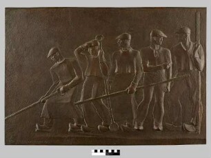 Bronzerelief, Gießereiarbeiter