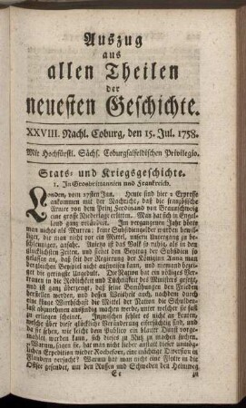 XXVIII. Nachl. Coburg, den 15. Jul. 1758.
