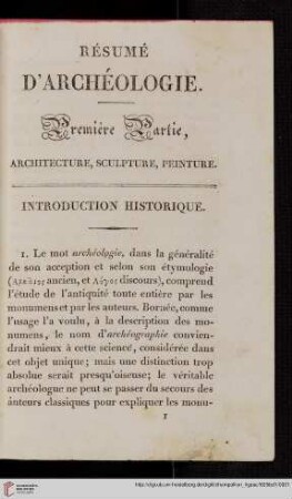 Première partie: Archtecture, sculpure, peinture
