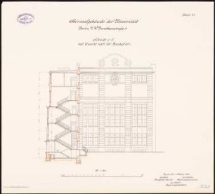 Friedrich-Wilhelms-Universität (Humboldt-Universität) Berlin Hörsaalgebäude: Schnitt, Ansicht Bauhofstr. 1:100