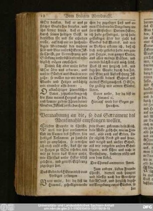 Vermahnung an die, so das Sacrament des Abendmahls empfangen wollen.