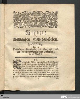 Historie der natürichen Gottesgelahrtheit. Vorbereitung.