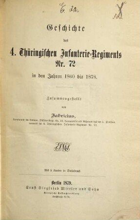 Geschichte des 4. Thüringischen Infanterie-Regiments Nr. 72 in den Jahren 1860 bis 1878