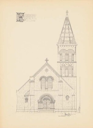 Romanische Kirche: Vorderansicht 1:33,3 (aus: Drucke von Seminararbeiten der Königlich Technischen Hochschule Berlin, Bd. III)