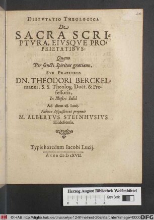 Disputatio Theologica De Sacra Scriptura, Eiusque Proprietatibus