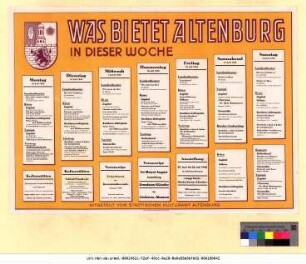 Originaltitel: Was bietet Altenburg in dieser Woche 12. Juli bis 18. Juli 1948 Mitgeteilt vom Städtischen Kulturamt Altenburg
