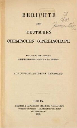 Berichte der Deutschen Chemischen Gesellschaft. 28. 1895, [1.]