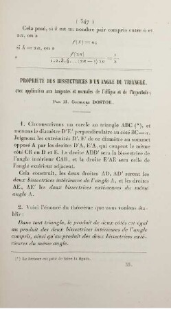 Propreiété des bissectrices d'un angle du triangle.