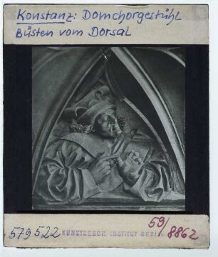 Konstanz, Münster,Konstanz, Münster, Chorgestühl : Büste vom Dorsal