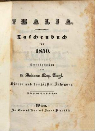 Thalia : Taschenbuch für d. Jahr .... 1850 = Jg. 37