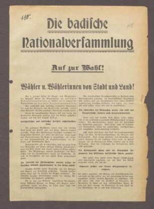 "Die badische Nationalversammlung. Auf zur Wahl!": Flugblatt der SPD Konstanz und ihres Spitzenkandidaten Karl Großhans