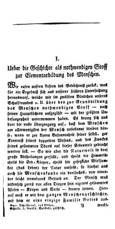 Ueber die Geschichte als nothwendigen Stoff zur Elementarbildung des Menschen