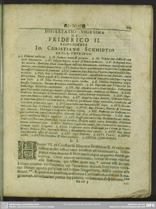 Dissertatio Vigesima De Friderico II. Respondente Io. Christiano Schmidtio Kahla-Thuringo