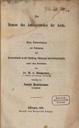 Die Stenose des Anfangsstückes der Aorta