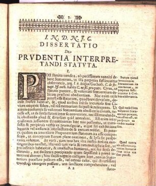 I. N. D. N. J. C. Dissertatio De Prvdentia Interpretandi Statvta.