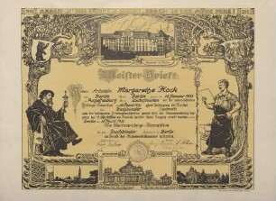 Meisterbrief für Margaretha Hock, Buchbinder (* 18. Januar 1903), Aschaffenburg