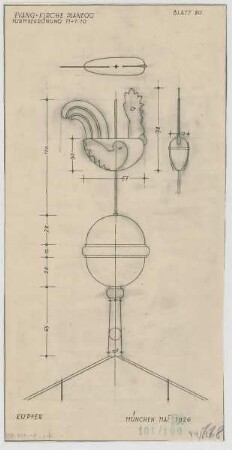 Fischer, Theodor; Planegg bei München (Bayern); Ev. Waldkirche - Turmbekrönung (Schnitte)