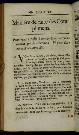 Maniére de faire des Complimens. = Anweisung zu Complimenten.