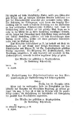 Betheiligung der Schulinteressenten an den Verhandlungen zur Aufbesserung des Lehrergehalts : [V. Elementarschulwesen]