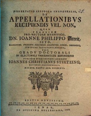 Diss. iur. inaug. de appellationibus recipiendis vel non