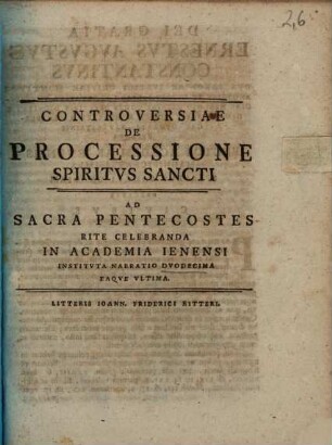 Controversiae de processione Spiritus Sancti : ad sacra pentecostes rite celebranda in Academia Ienensi instituta narratio ..., 12