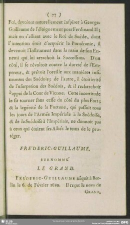 Fréderic-Guillaume, Surnommé Le Grand
