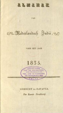 1835: Almanak en naamregister van Nederlandsch-Indie