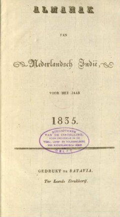 1835: Almanak en naamregister van Nederlandsch-Indie