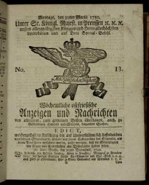 No. 13. Montags, den 30ten Martii 1750.