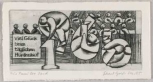 Zeichnung des Künstlers Erhard Groß, Titel: Viel Glück beim täglichen Hürdenlauf 1966, 1965