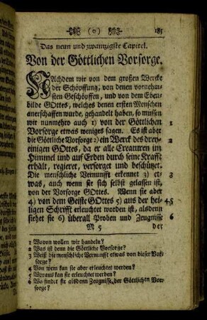 Das neun und zwantzigste Capitel. Von der Göttlichen Vorsorge. - Das dreyßigste Capitel. Von der Beschaffenheit der Göttlichen Vorsorge.