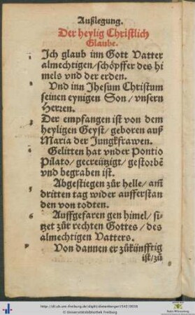 Der heylig Christlich Glaube
