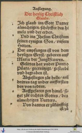 Der heylig Christlich Glaube