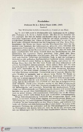Neue Folge 15: Professor Dr. h.c. Robert Knorr (1865-1957) : Nachruf