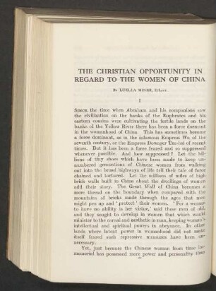 The christian opportunity in regard to the women of China