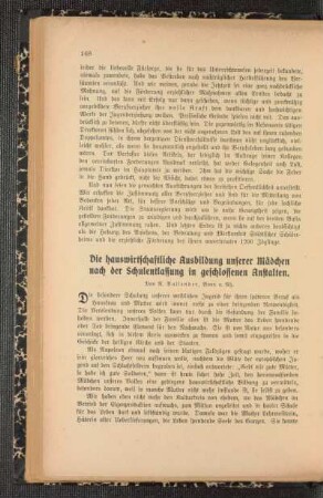 ¬Die¬ hauswirtschaftliche Ausbildung unserer Mädchen nach der Schulentlassung in geschlossenen Anstalten