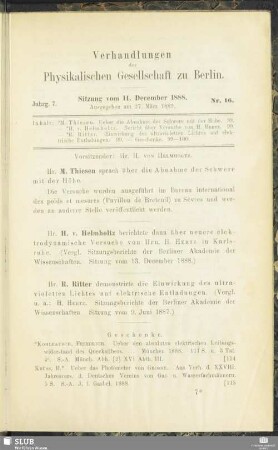 Nr. 16. Sitzung vom 14. December 1888