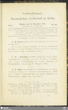 Nr. 16. Sitzung vom 14. December 1888