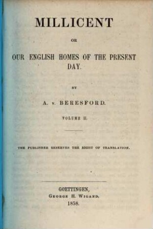 Millicent or our English Homes of the present Day, 2