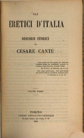 Gli eretici d'Italia : Discorsi storici, 1