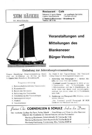 Veranstaltungen und Mitteilungen des Blankeneser Bürger-Vereins
