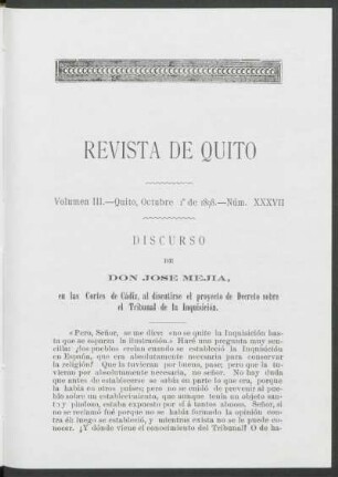 Núm. XXXVII - Quito, Octubre 1° de 1898