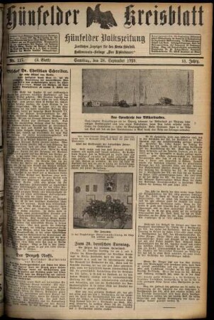 Zweite Ausgabe vom Samstag, den 28. September 1929.