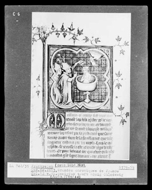 Grandes Chroniques de France — König Childerich wird von Remigius getauft, Folio fol. 12 verso