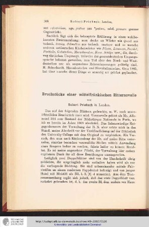 Bruchstücke einer mittelfränkischen Ritternovelle
