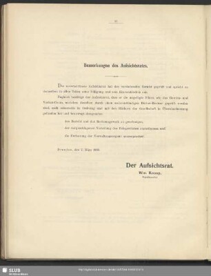 Bemerkungen des Aufsichtsrates